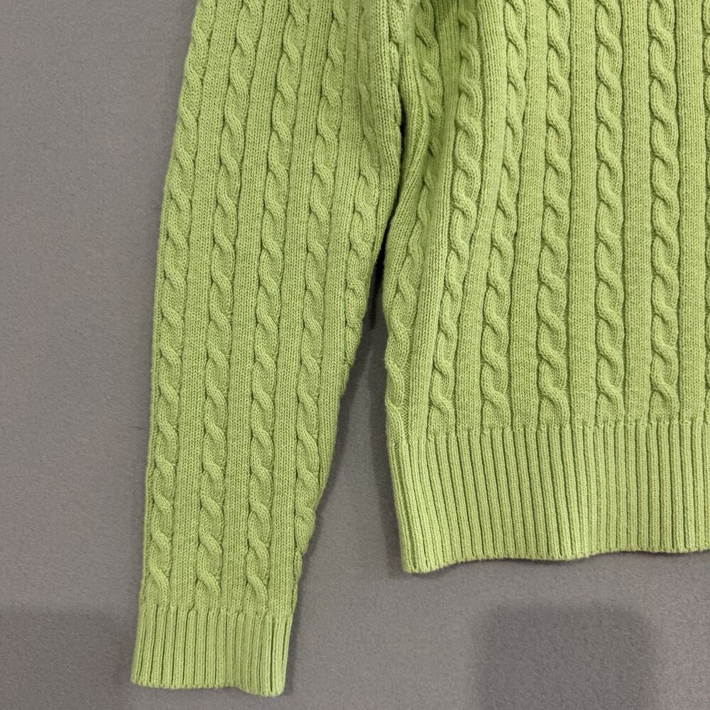 Denim & Co. Cable Knit Sweater Top Women's Small Green Pullover Fisherman NEW - Picture 2 of 9